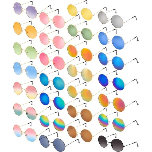 28 Pairs Coloured Round Hippie Sunglasses Groovy Retro Party Accessories main image 4